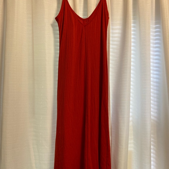 Long Red BodyCon-ish Button-Down Dress - Picture 2 of 2
